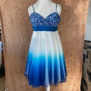 Scala Blue & White Ombre Sequin Dress Size 4